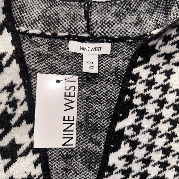 NWT Nine West Black & White Houndstooth Open-Front Cardigan Duster Sweater XXL - Picture 3 of 9
